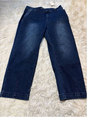 dark wash denim barrel-leg jeans with front seam detailing 2XL